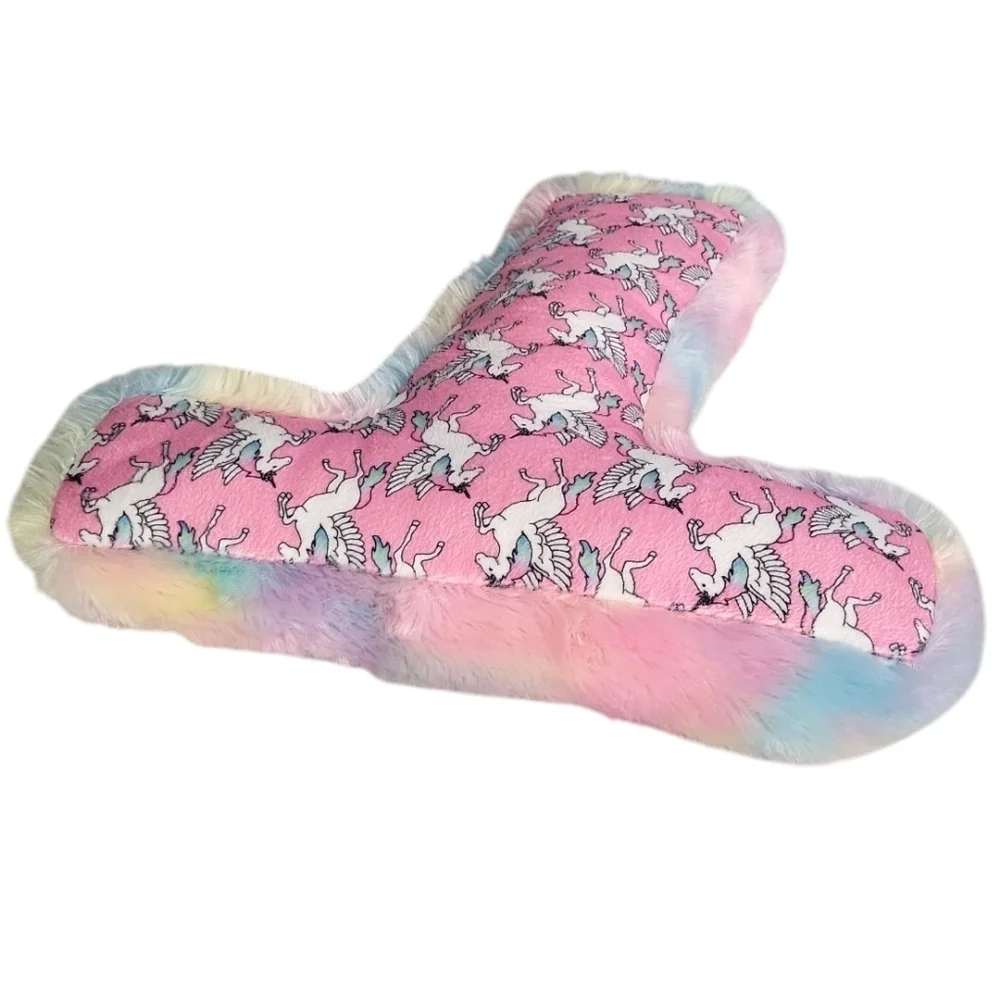 Justice Girls Tie Dye Faux Fur Unicorn Print Pillow Shape of Initial 14X 15